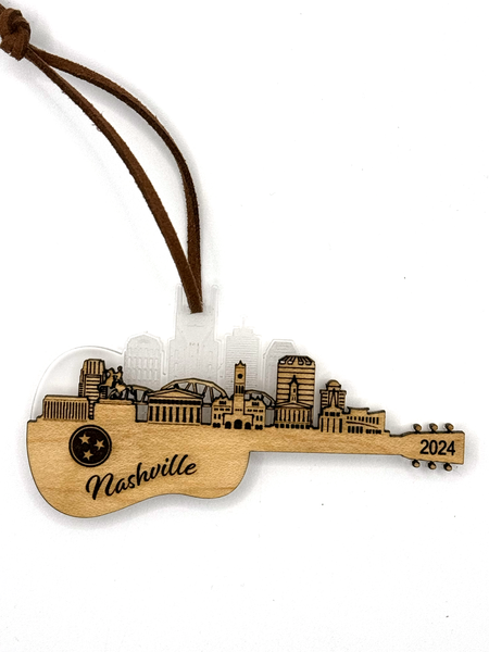 Nashville Guitar Christmas Ornament • Custom Nashville Skyline Ornament • Nashville Tennessee Ornament • Laser Cut Custom Ornament • 2024