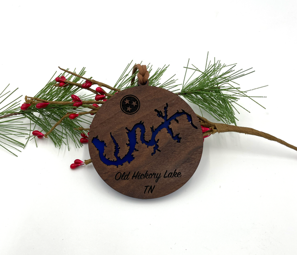Old Hickory Lake, Tennessee Christmas Ornament ~ Hardwood with blue acrylic