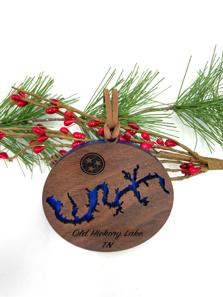 Old Hickory Lake, Tennessee Christmas Ornament ~ Hardwood with blue acrylic